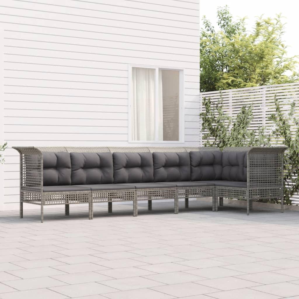Loungesæt til haven 6 dele med hynder polyrattan grå