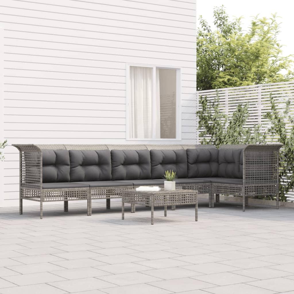Loungesæt til haven 7 dele med hynder polyrattan grå
