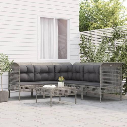 Loungesæt til haven 6 dele med hynder polyrattan grå