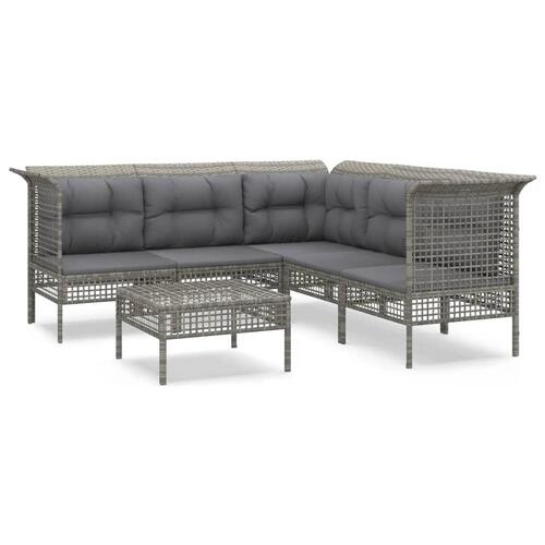 Loungesæt til haven 6 dele med hynder polyrattan grå