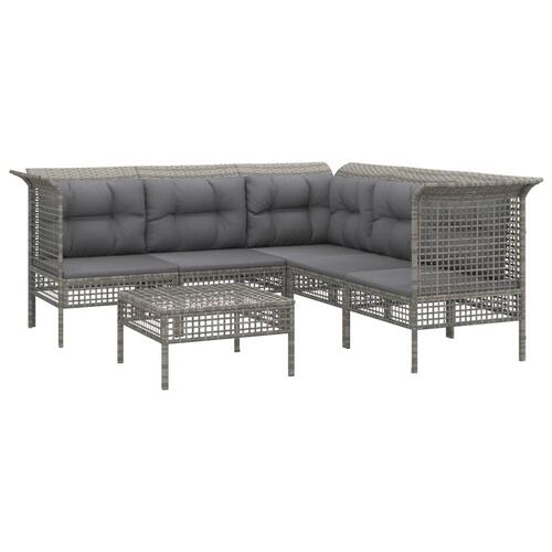 Loungesæt til haven 6 dele med hynder polyrattan grå