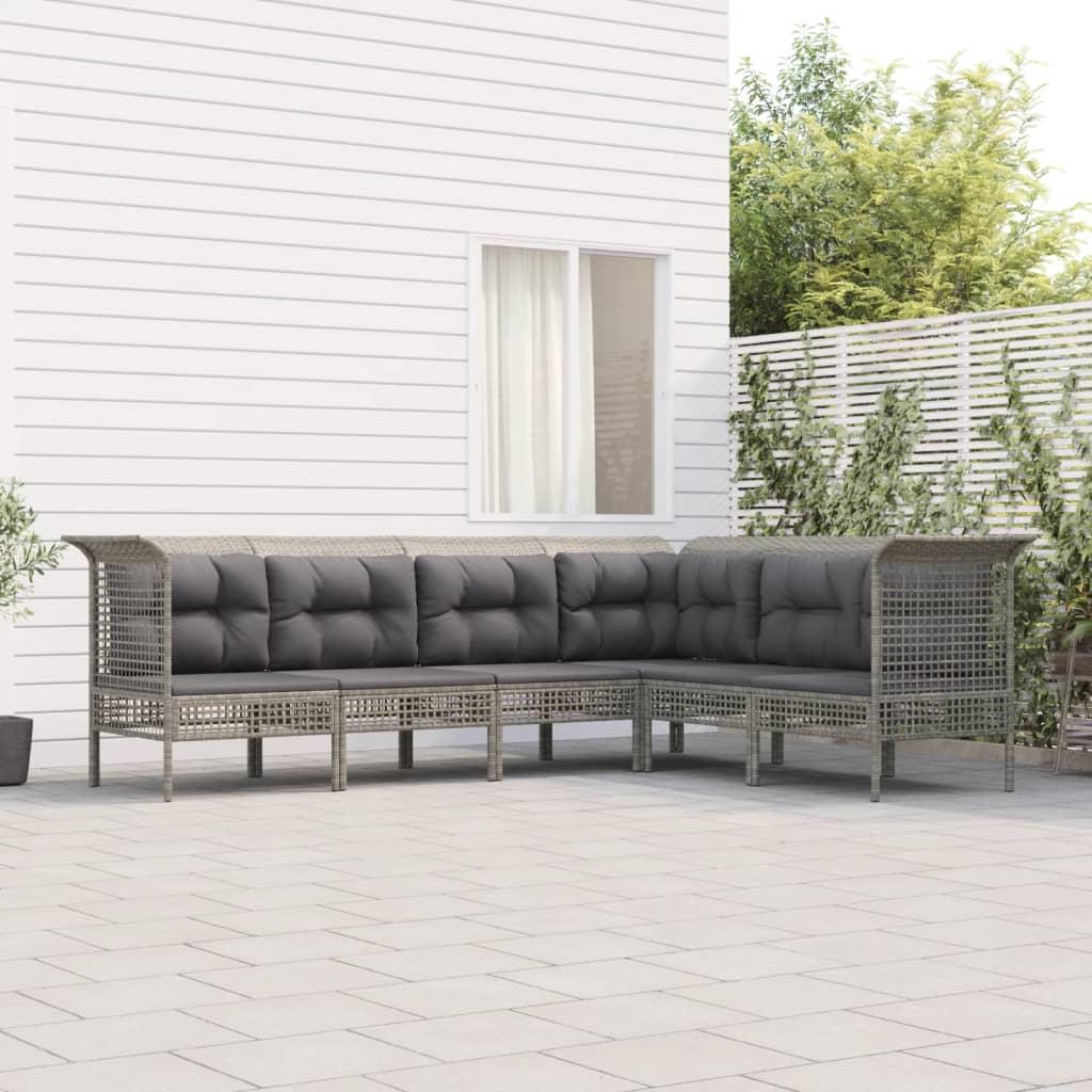 Loungesæt til haven 6 dele med hynder polyrattan grå