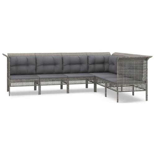 Loungesæt til haven 6 dele med hynder polyrattan grå