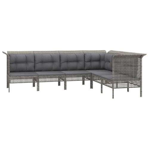 Loungesæt til haven 6 dele med hynder polyrattan grå