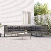 Loungesæt til haven 7 dele med hynder polyrattan grå