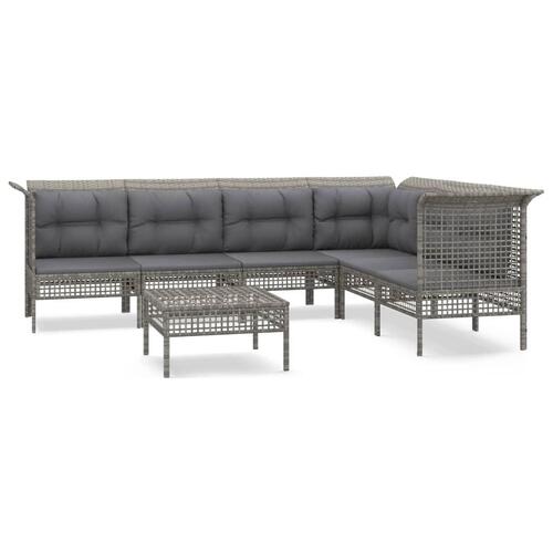 Loungesæt til haven 7 dele med hynder polyrattan grå