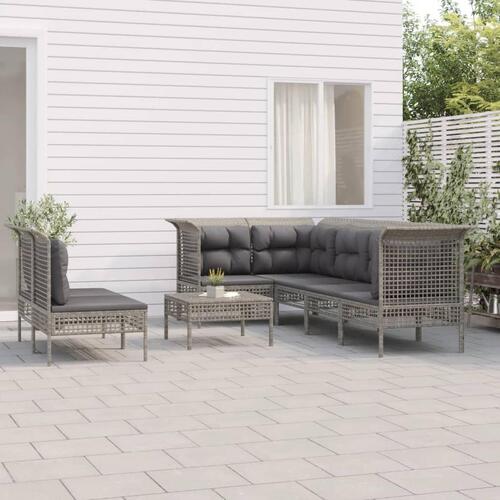 Loungesæt til haven 8 dele med hynder polyrattan grå