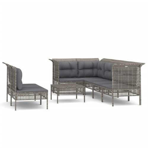 Loungesæt til haven 8 dele med hynder polyrattan grå