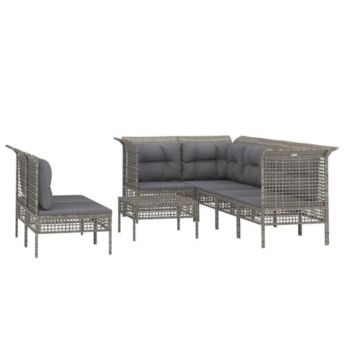Loungesæt til haven 8 dele med hynder polyrattan grå