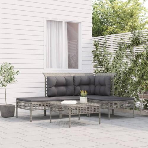 Loungesæt til haven 5 dele med hynder polyrattan grå