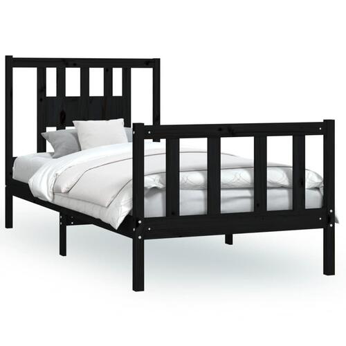 Sengeramme med sengegavl 100x200 cm massivt fyrretræ sort