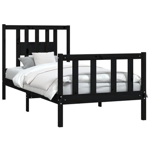 Sengeramme med sengegavl 100x200 cm massivt fyrretræ sort