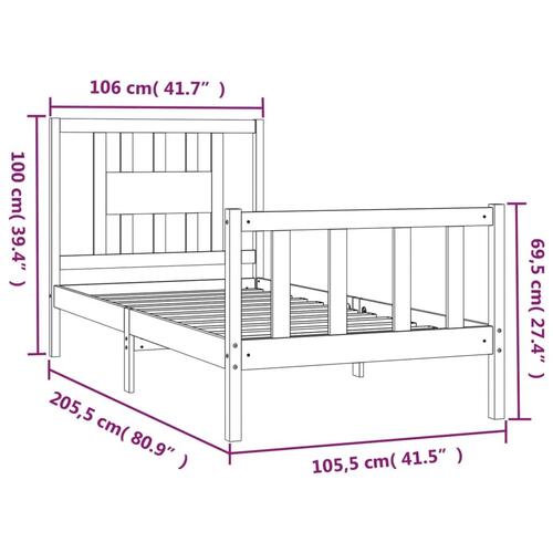 Sengeramme med sengegavl 100x200 cm massivt fyrretræ sort