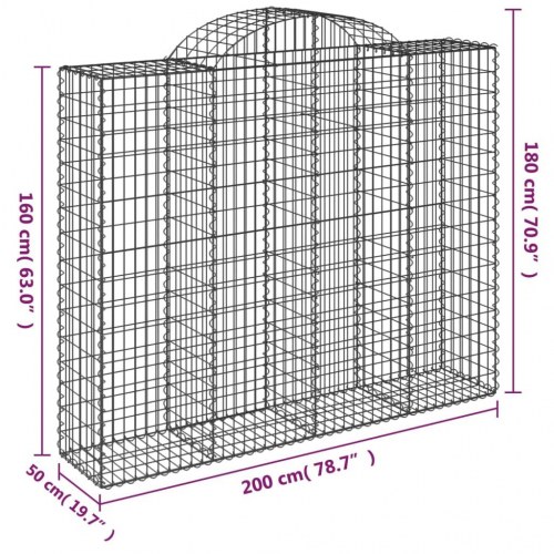 Buede gabionkurve 3 stk. - 200×50×160/180 cm i galvaniseret jern