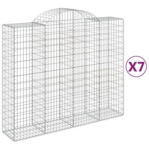 Buede gabionkurve - 7 stk. haveafskærmning 200×50×160/180 cm i galvaniseret jern