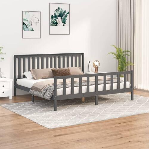 Sengeramme med sengegavl 200x200 cm massivt fyrretræ grå