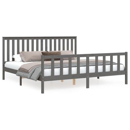 Sengeramme med sengegavl 200x200 cm massivt fyrretræ grå