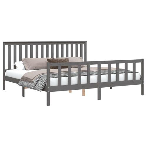 Sengeramme med sengegavl 200x200 cm massivt fyrretræ grå
