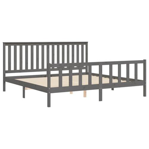 Sengeramme med sengegavl 200x200 cm massivt fyrretræ grå