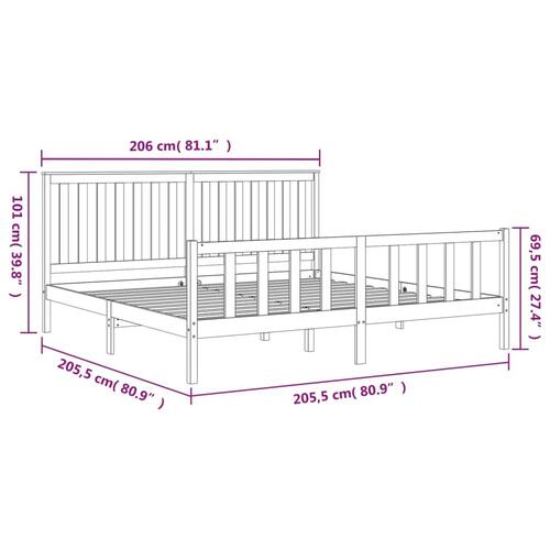 Sengeramme med sengegavl 200x200 cm massivt fyrretræ grå