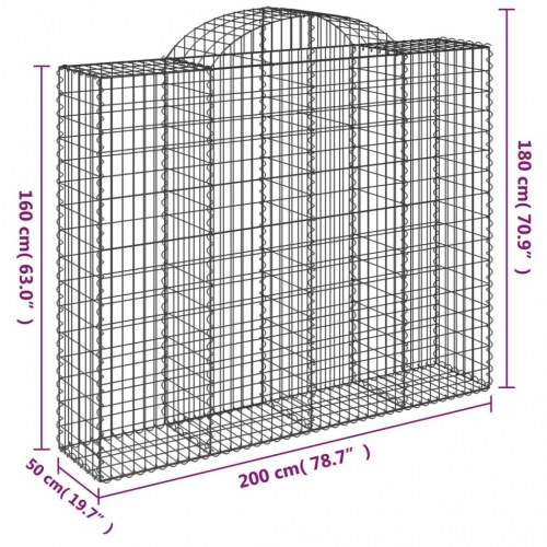 Buede gabionkurve - 9 stk. 200×50×160/180 cm i galvaniseret jern