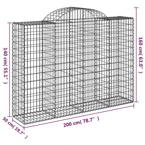 Buede gabionkurve - 5 stk. 200×50×140/160 cm i galvaniseret jern