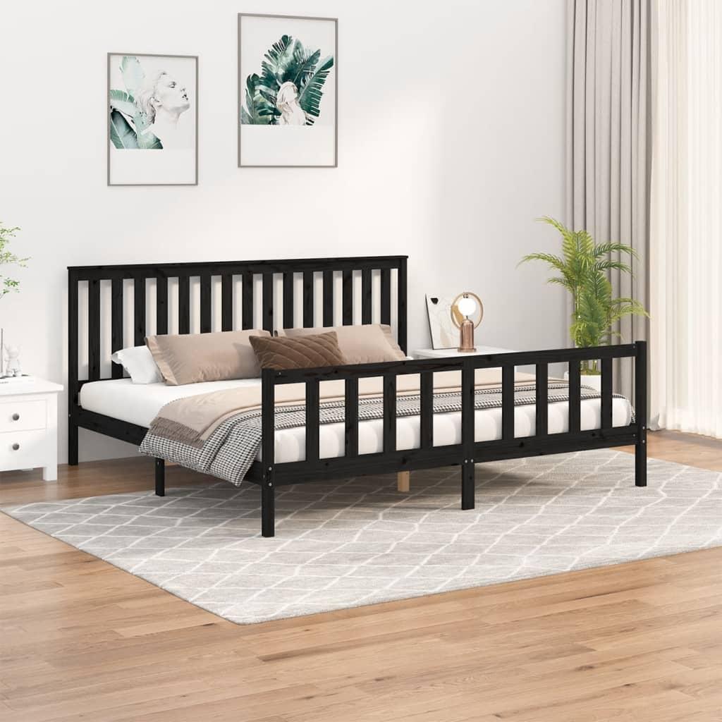 Sengeramme med sengegavl 200x200 cm massivt fyrretræ sort