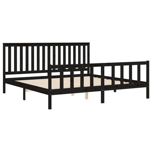 Sengeramme med sengegavl 200x200 cm massivt fyrretræ sort