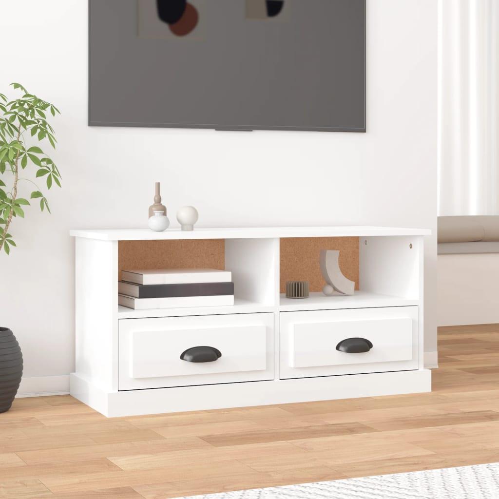 Tv-bord 93x35,5x45 cm konstrueret træ hvid højglans