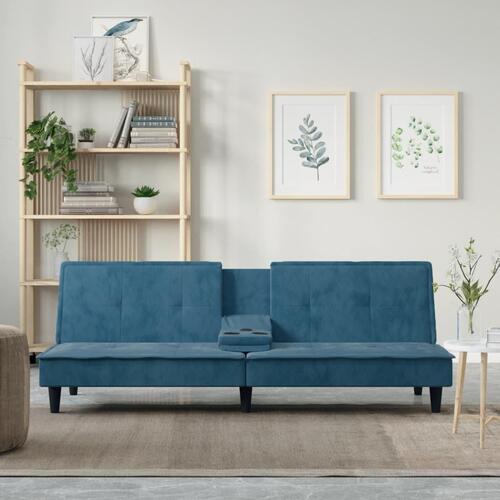 Sovesofa med kopholdere velour blå