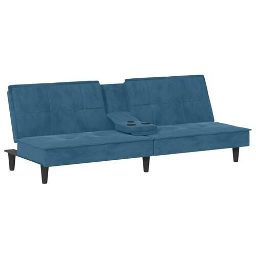 Sovesofa med kopholdere velour blå
