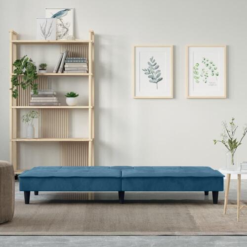 Sovesofa med kopholdere velour blå