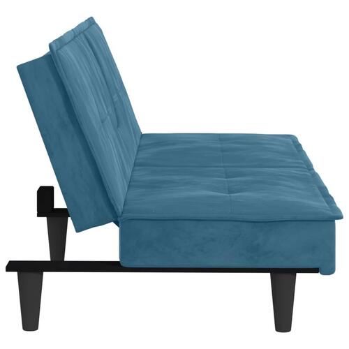 Sovesofa med kopholdere velour blå