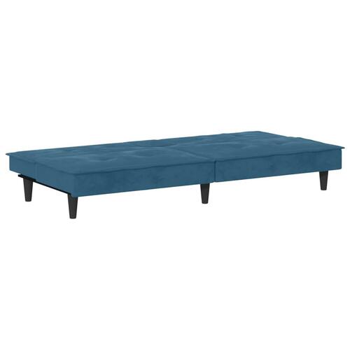 Sovesofa med kopholdere velour blå
