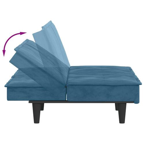 Sovesofa med kopholdere velour blå