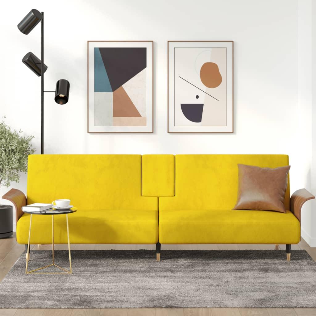 Sovesofa med kopholdere velour gul