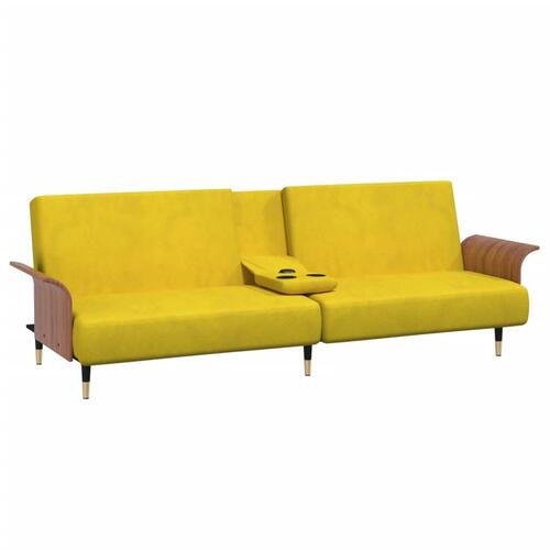 Sovesofa med kopholdere velour gul