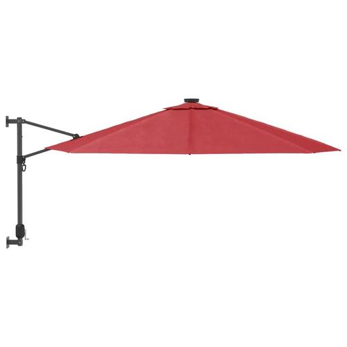 Væghængt parasol med LED-lys 290 cm rød