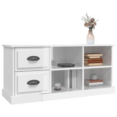 Tv-bord 102x35,5x47,5 cm konstrueret træ hvid højglans
