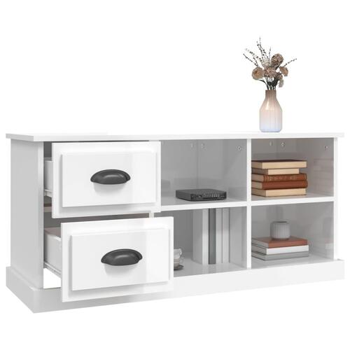 Tv-bord 102x35,5x47,5 cm konstrueret træ hvid højglans