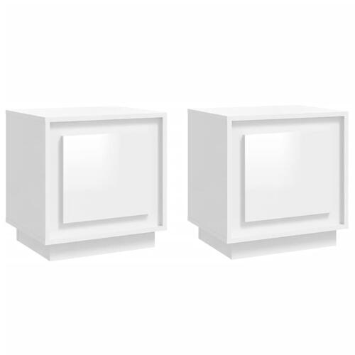 Sengeborde 2 stk. 44x35x45 cm konstrueret træ hvid højglans