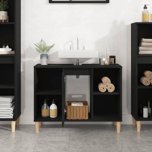 Underskab til håndvask 80x33x60 cm konstrueret træ sort