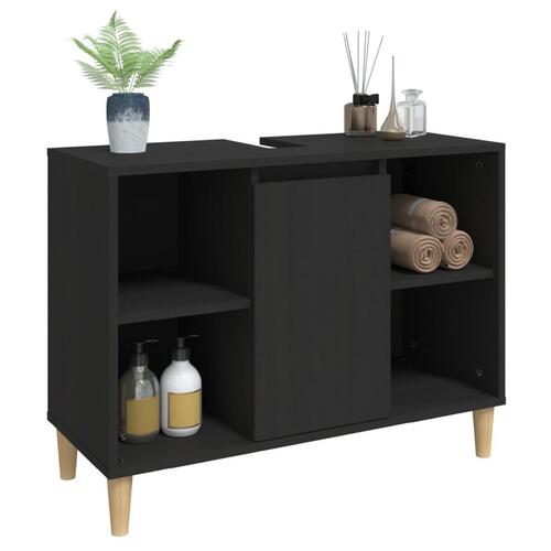 Underskab til håndvask 80x33x60 cm konstrueret træ sort