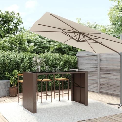 Barbord med glasplade 185x80x110 cm polyrattan brun