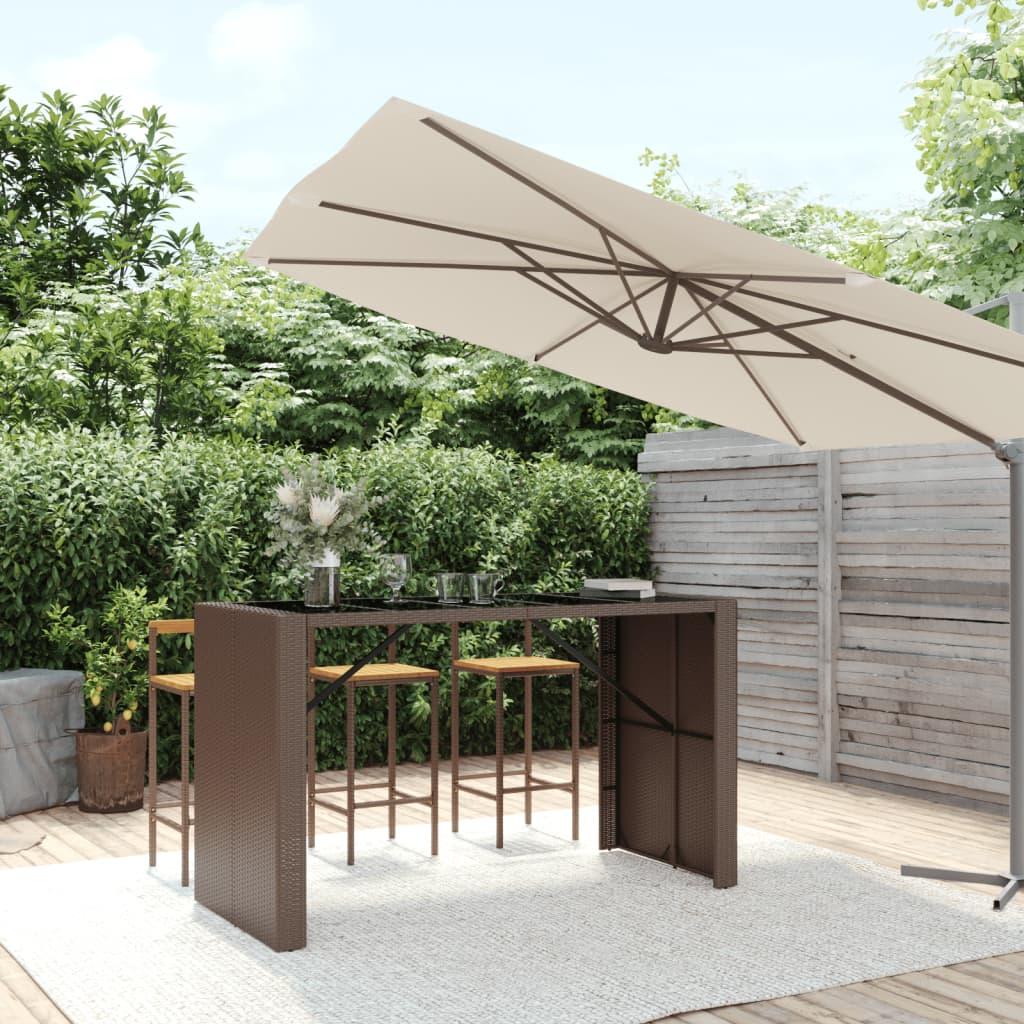 Barbord med glasplade 185x80x110 cm polyrattan brun