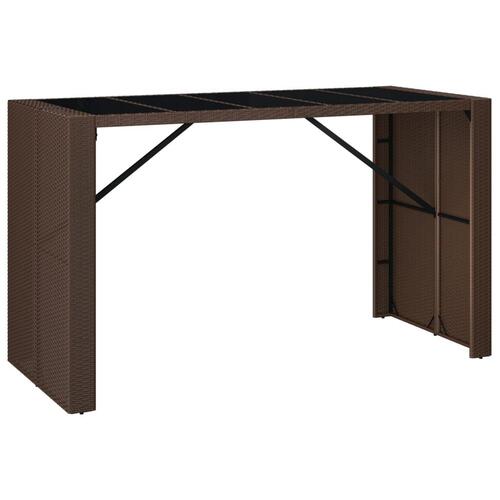 Barbord med glasplade 185x80x110 cm polyrattan brun