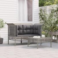 Loungesæt til haven 3 dele med hynder polyrattan grå