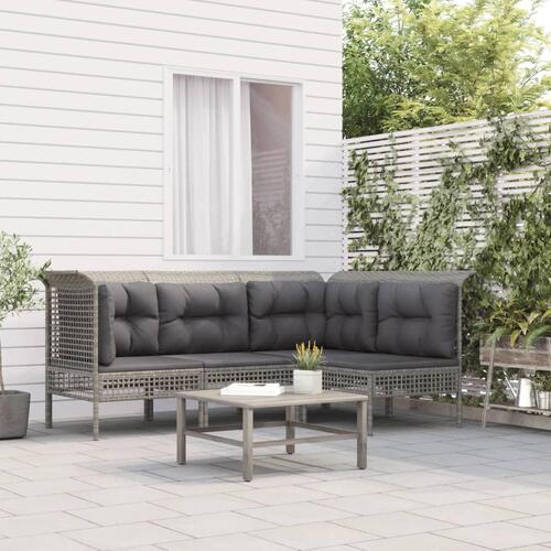 Loungesæt til haven 4 dele med hynder polyrattan grå