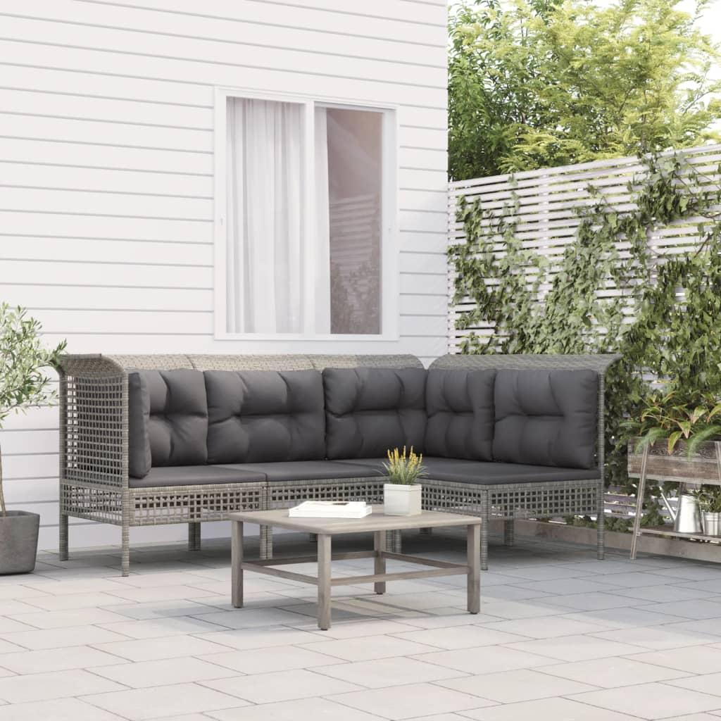 Loungesæt til haven 4 dele med hynder polyrattan grå