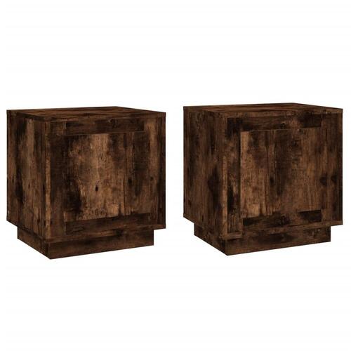 Sengeborde 2 stk. 44x35x45 cm konstrueret træ røget egetræ